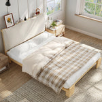 Upholstered Bed with Padded Headboard and Sturdy Slatted Base, 140x200cm, Natural Pine