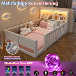 Flatbed Kids Bed 90x200cm with LED Light & Railings, White