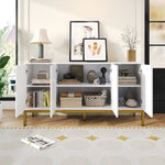 Sideboard, High-Gloss Storage Unit with Shelves, Gold Handles and Legs, White