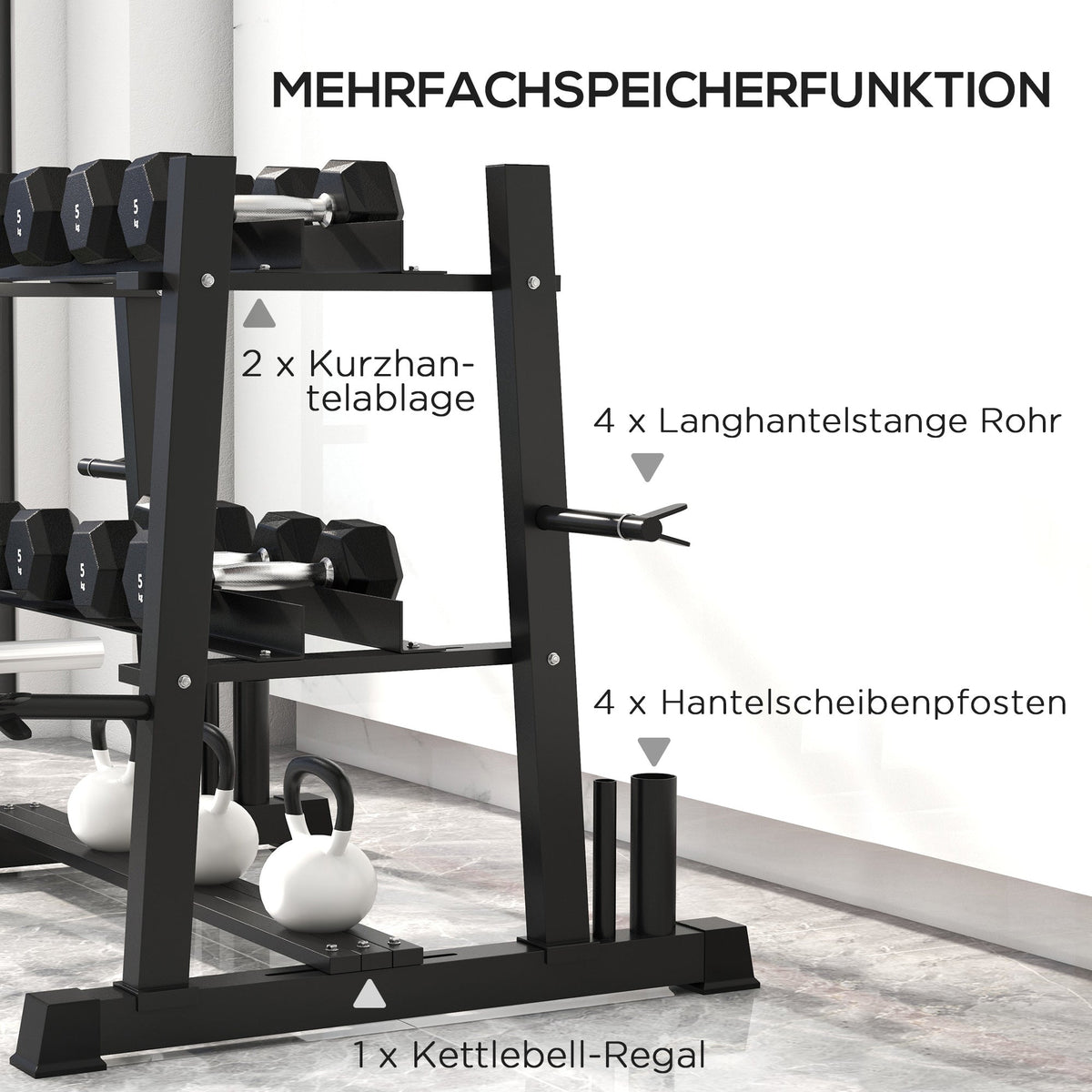 Dumbbell Rack 3 Levels, 200 kg Steel Black