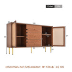Chest of Drawers, 2 Doors, 3 Drawers, Rattan, Adjustable Shelf, Walnut