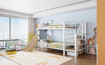 Children's Metal Loft Bed with Slide, Storage Stairs and Integrated Shelves, 90x200cm, White