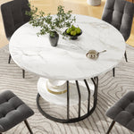 Round Dining Table 80x76cm 4-Seater Storage MDF Marble Top - Black