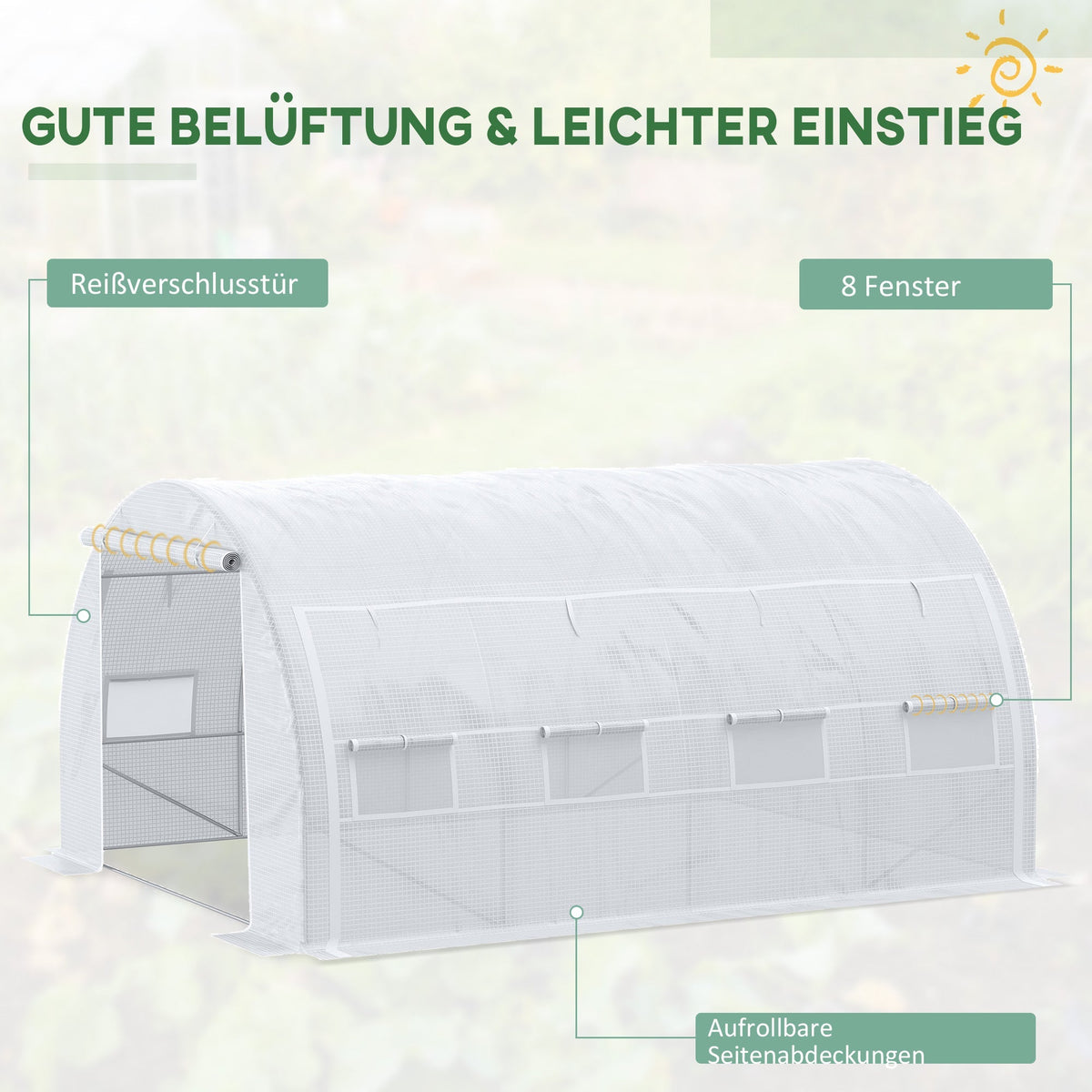 Greenhouse Foil 3.97 x 3.02 x 2m UV Protection Windproof Steel White