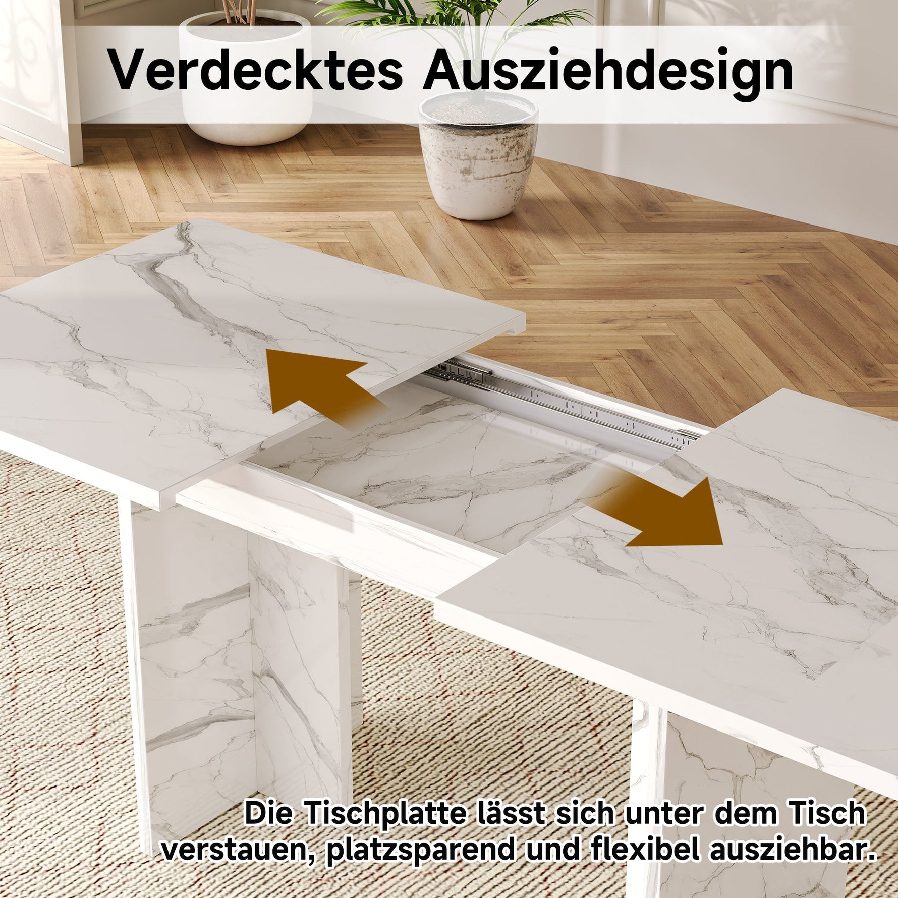 Extendable Dining Table 140/180x80cm Rectangular 6-8 Seater - White Marble