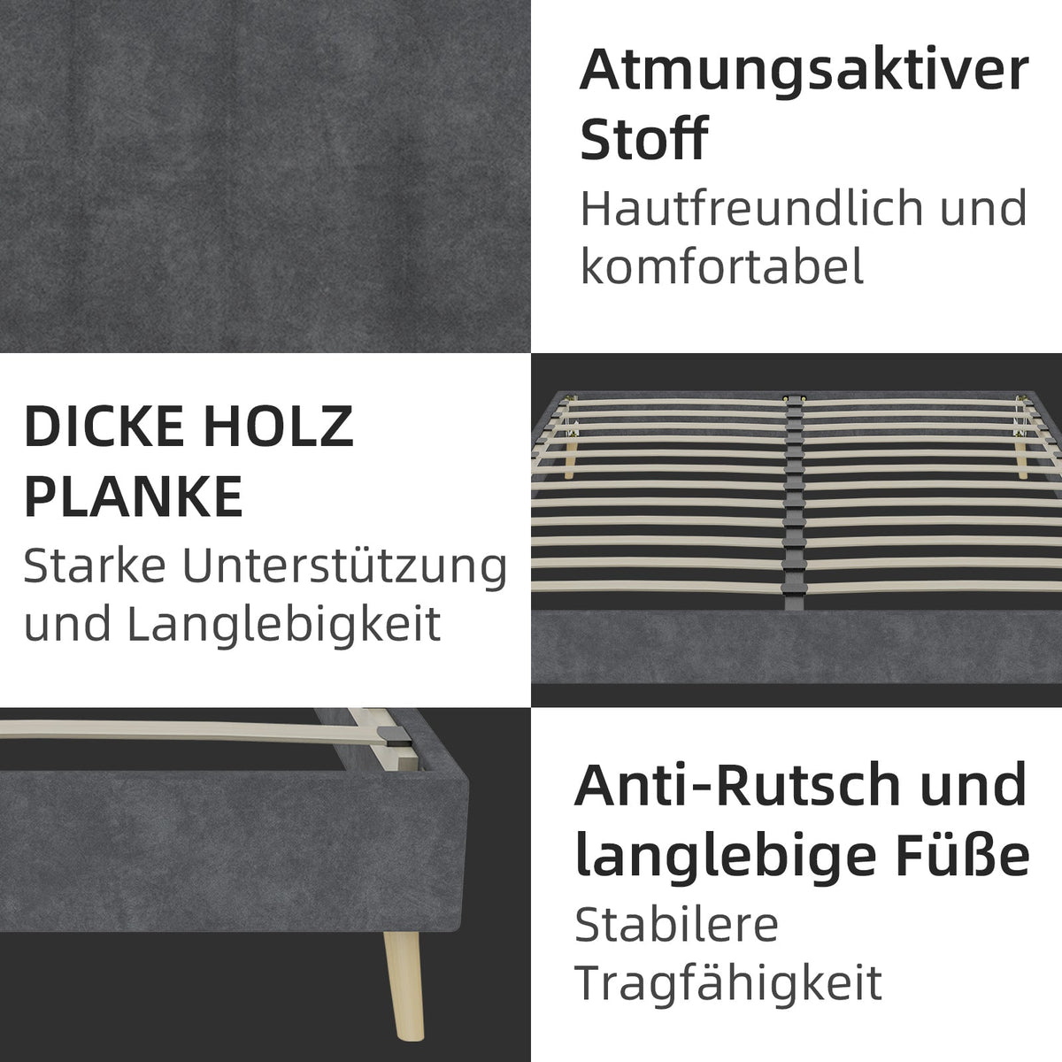 Modern Bed Frame 140x200cm Low Box Dutch Velvet Gray