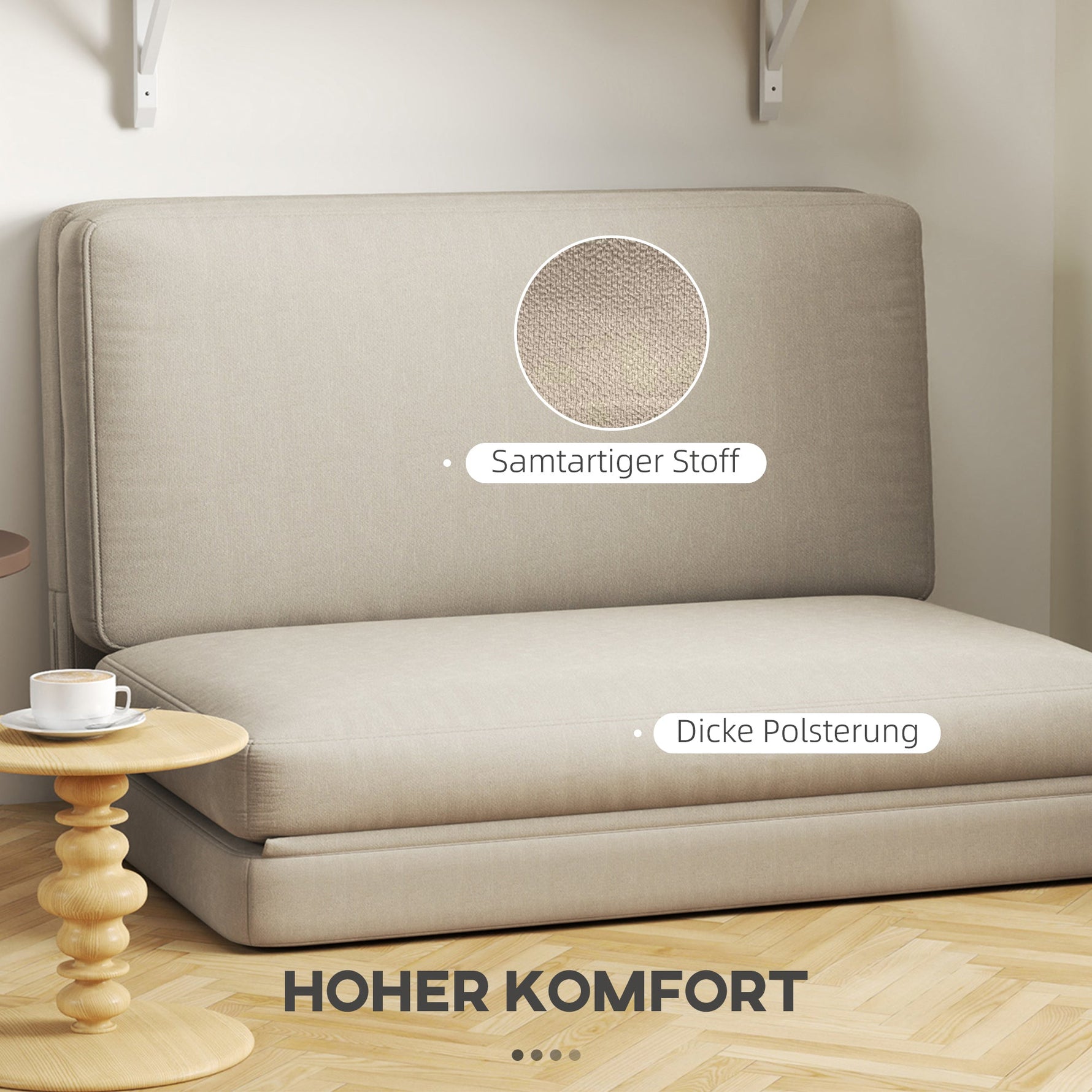 3-in-1 Folding Sofa Bed, Velvet Upholstered with Storage, Beige