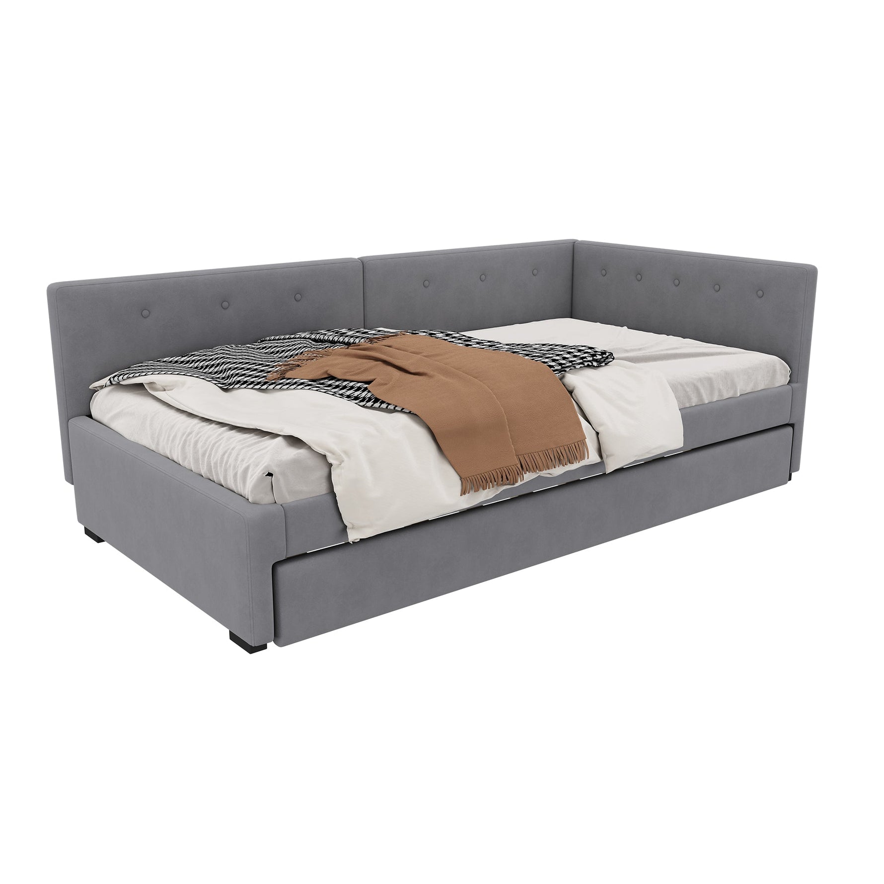 Daybed with Rollaway Bed, 90x200cm Single Sofa Bed and Lattenrost, Grey Velvet