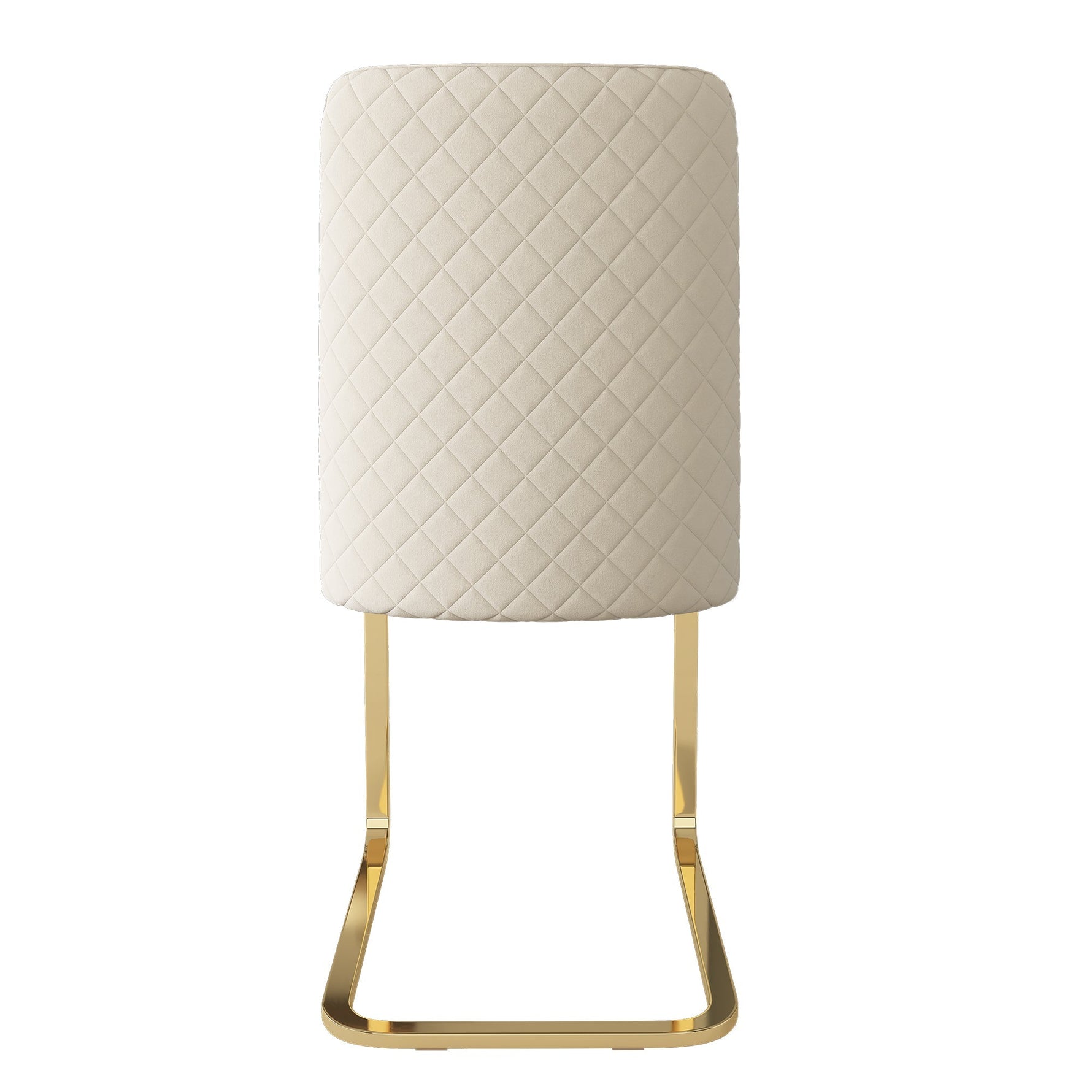 Velvet Dining Chair Set of 2 Diamond Back Gold Legs - Beige