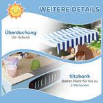 AIYAPLAY Sandpit with canopy, shop design, bench, drawing board, fir wood, blue