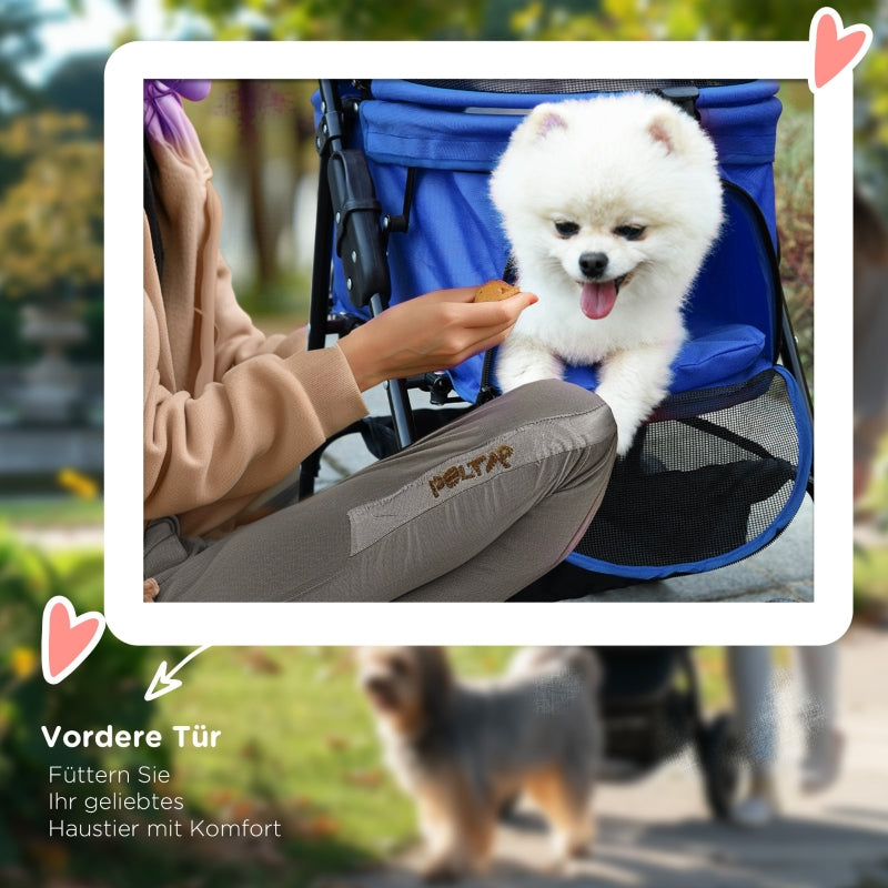 PawHut dog stroller with folding function, pet stroller for small dogs and cats, oxford blue