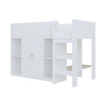 Loft Bed 90*200, Storage, Wardrobe, Shelves, Ladder, White