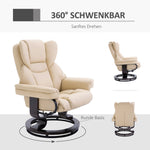 Recliner Chair with Footstool, Swivel Reclining TV Chair, Faux Leather Cream