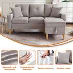 L-Shaped Sofa, 3-Seater with Chaise, Storage, Cup Holder, 2 Pillows