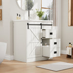 Bathroom Vanity Unit with Ceramic Sink and Barn Door Storage, White