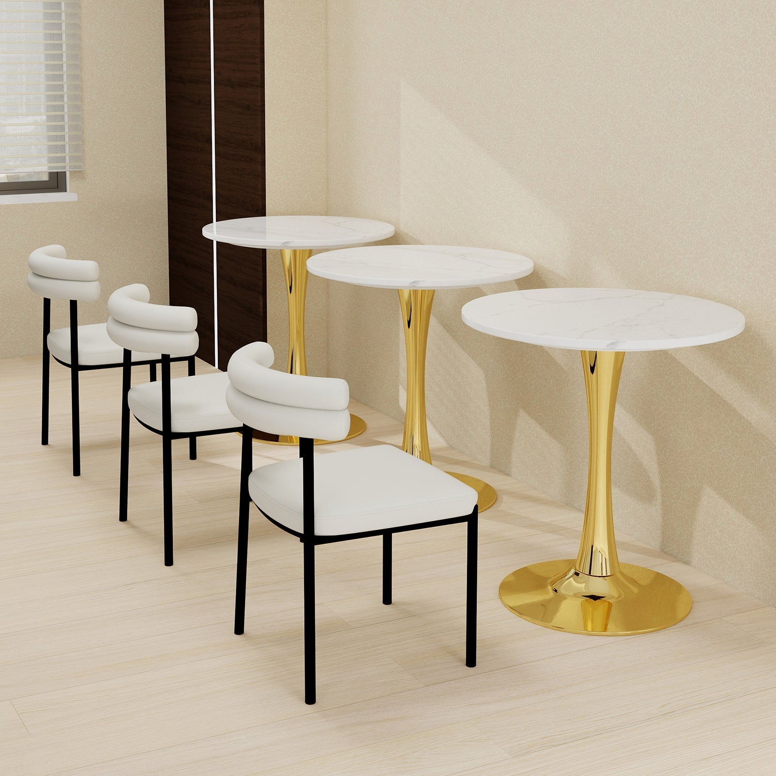 Coffee Table Round Marble Top Mid-Century Modern Style 27.6-inch Golden