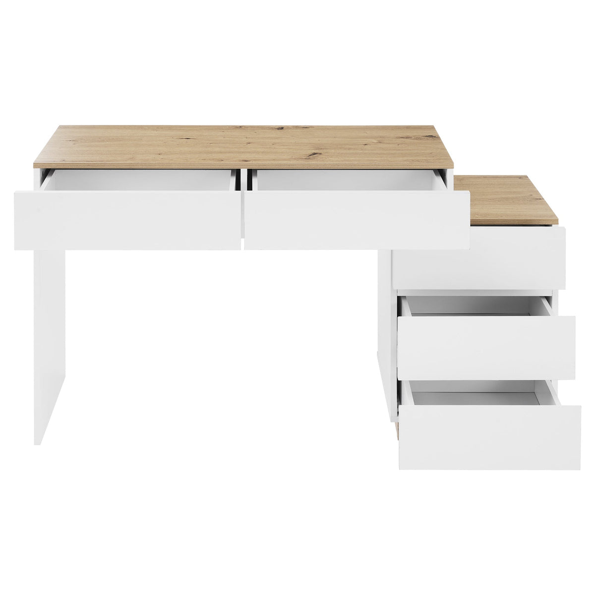 Desk and Dressing Table with 5 Storage Drawers, White and Oak