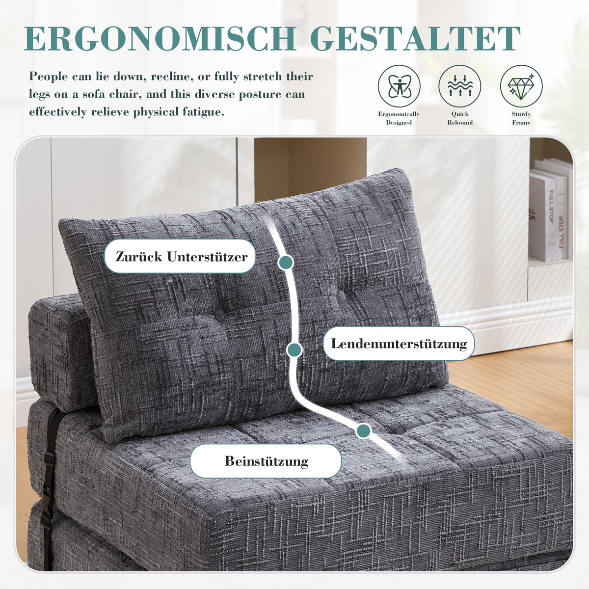 Folding Sofa Bed with Pillows & Backrest, Comfortable Floor Mattress