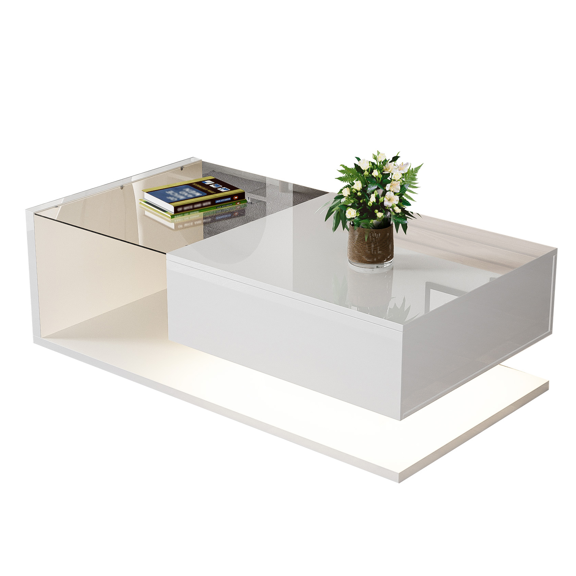 Coffee table, high-gloss white
 Side table, coffee table, with glass and LED effect