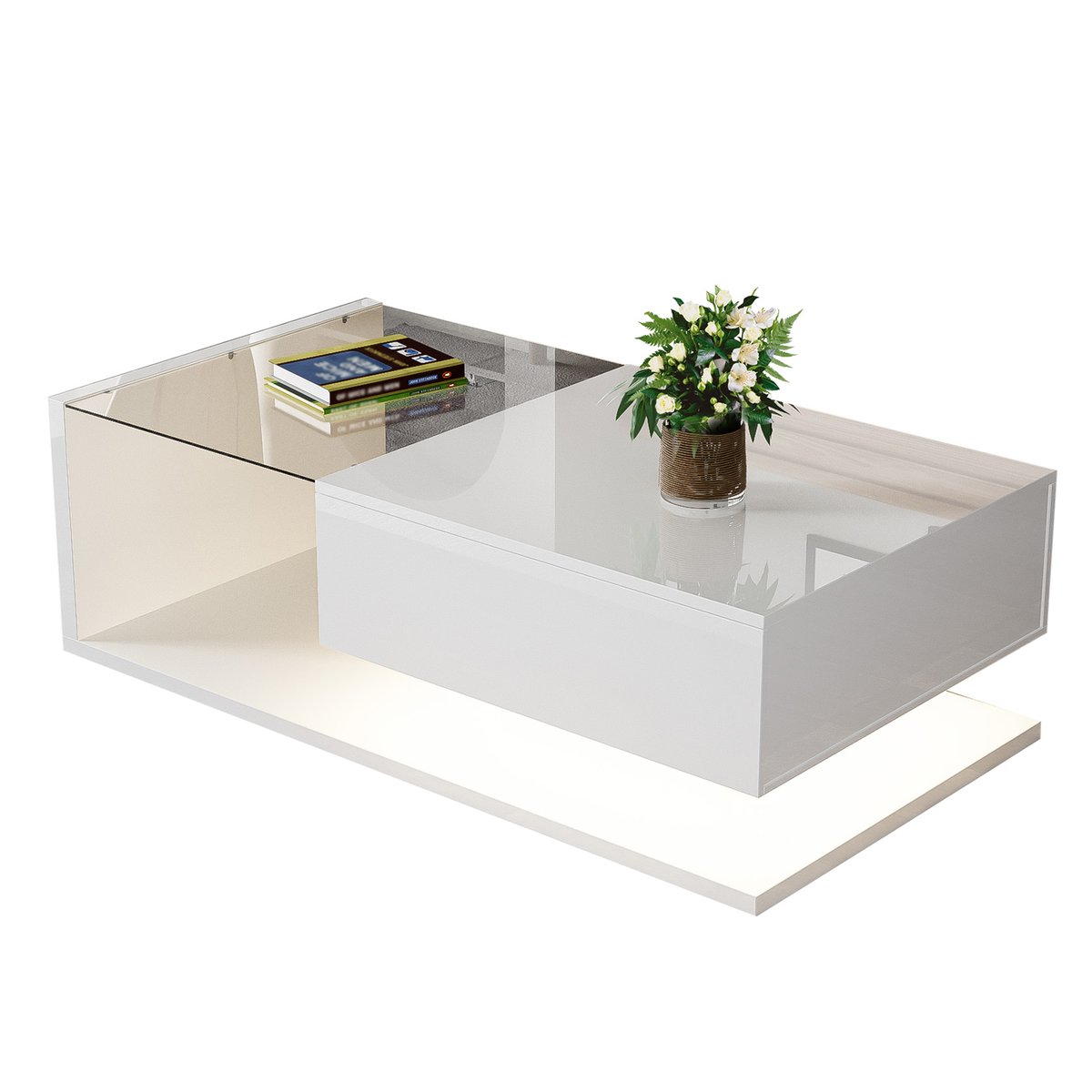 Coffee table, high-gloss white
 Side table, coffee table, with glass and LED effect