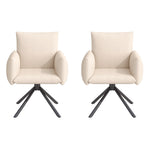 Dining Chairs Set of 2, 360° Swivel Upholstered Armchair with Lumbar Support, Beige Velvet