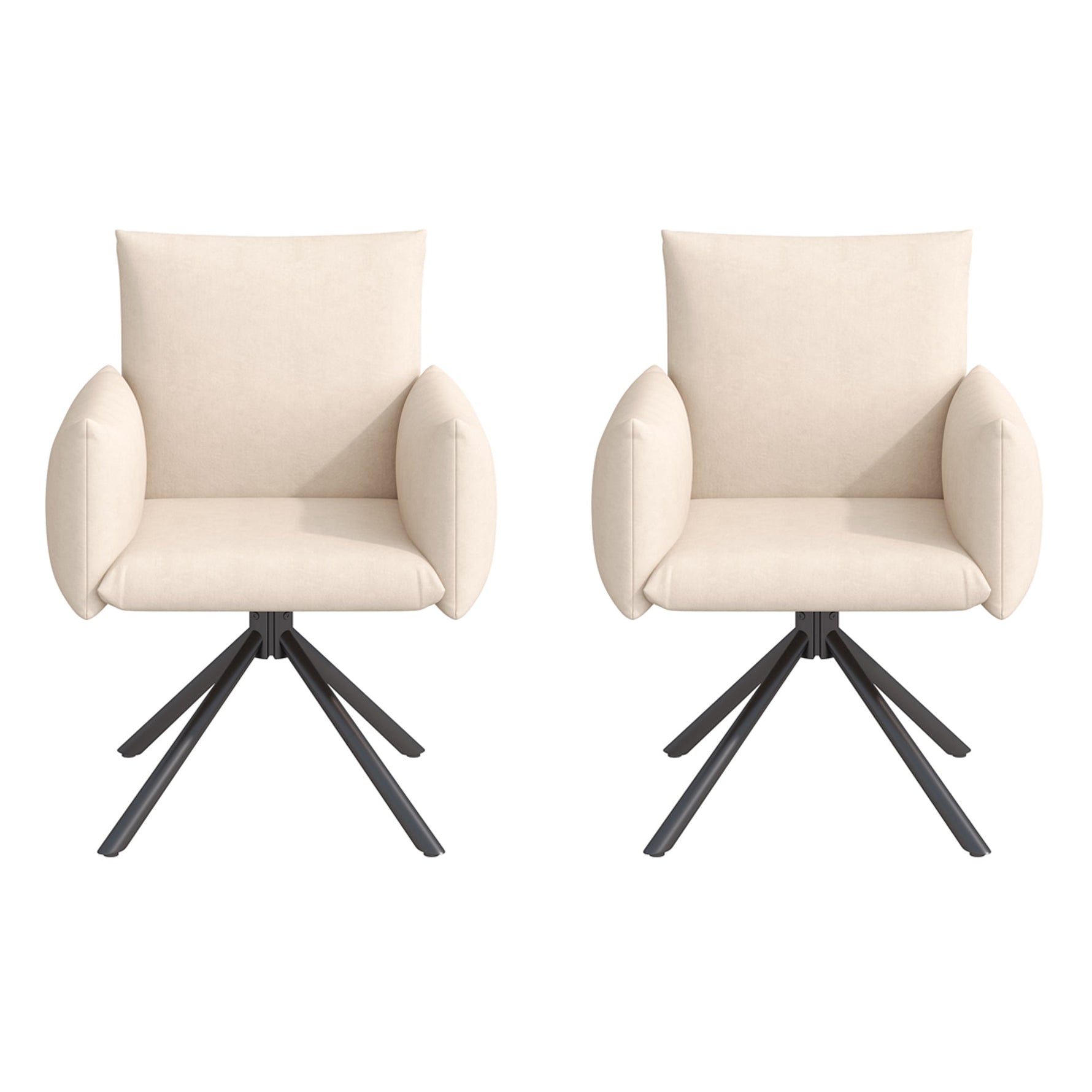 Dining Chairs Set of 2, 360° Swivel Upholstered Armchair with Lumbar Support, Beige Velvet