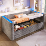 Daybed Sofa Bed 90x200cm LED Light Hydraulic Storage Velvet Grey