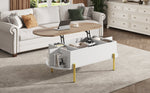 Coffee Table 120x50x43cm Height-Adjustable Hidden Storage 7 Shelves Wood/White