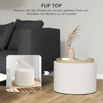 Ottoman Round Stool with Storage & Folding Lid, Cream Linen Look