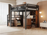 Metal Loft Bed 140x200cm Safety Enclosure with Window Ladder Locker Black