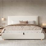 Upholstered Double Bed 180x200cm Hydraulic Storage White Bouclé
