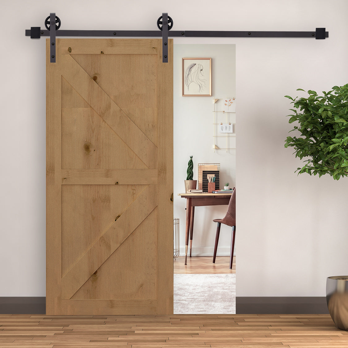 Sliding Door Hardware Kit, 183 cm Complete Set, Carbon Steel Dark Brown