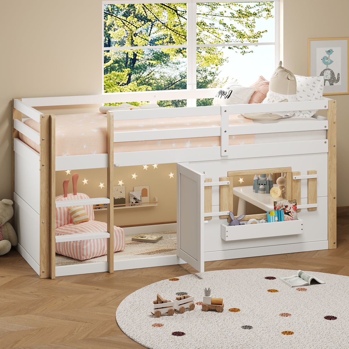 Children's Loft Bed 90x200cm with Ladder & Play Area White