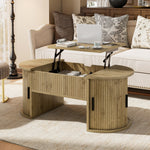Modern Height-Adjustable Coffee Table with Hidden Storage and Sliding Doors, Wood