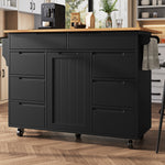 Kitchen Island Extendable Mobile Worktop 8 Drawers Spice Rack - Black