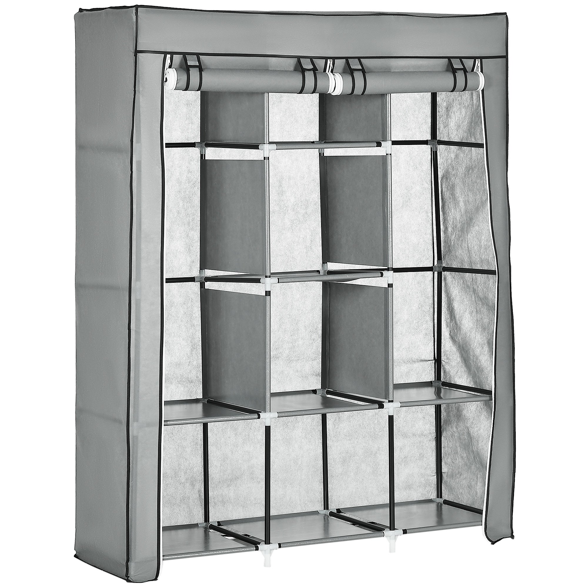 Fabric Wardrobe, Foldable Clothes Rails 8 Tiers, Light Grey
