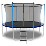 Trampoline 8-12FT Adjustable, Safety Enclosure Net & Spring Pad, Heavy-Duty Galvanized Steel Frame, 400lbs Capacity, Blue