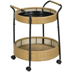 Serving Cart, 2 Shelves, Rattan, Natural