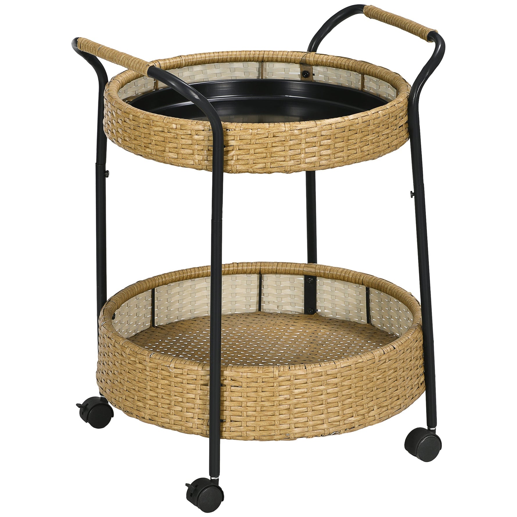 Serving Cart, 2 Shelves, Rattan, Natural
