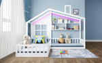 Children's Bed with Window, Shelves and LED Light Strip, 90x200cm, White Solid Wood