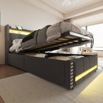 Upholstered Children's Bed 90x200cm, LED & USB, Storage Headboard, Grey Linen