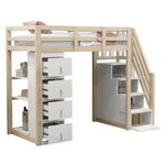 Loft Bed, 90 x 200 cm with Storage & Ladder, Solid Wood