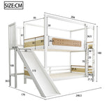 Children's Bunk Bed 90x200 with House Frame & Slide, Wood Color