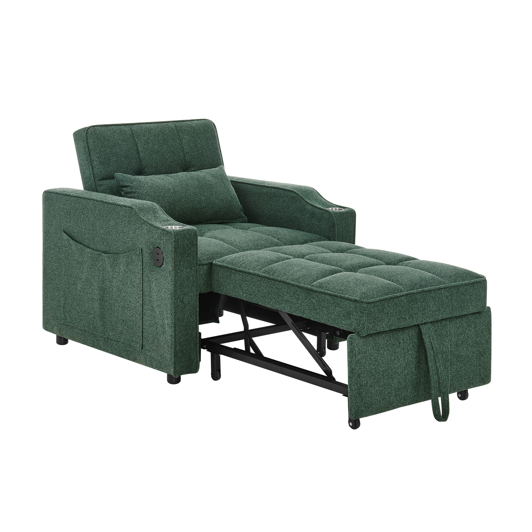 3-in-1 Light Luxury Sofa Bed with Slide-to-Transform Design and USB Charging, Green
