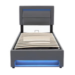 Upholstered Bed 90x190cm USB Charging LED Lighting Storage PU Lychee Grey