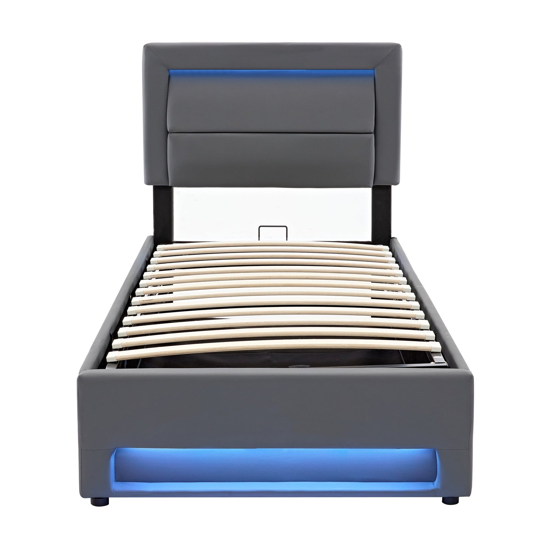 Upholstered Bed 90x190cm USB Charging LED Lighting Storage PU Lychee Grey