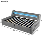 Platform Bed 90x200, Hydraulic Storage & LED, Grey Velvet