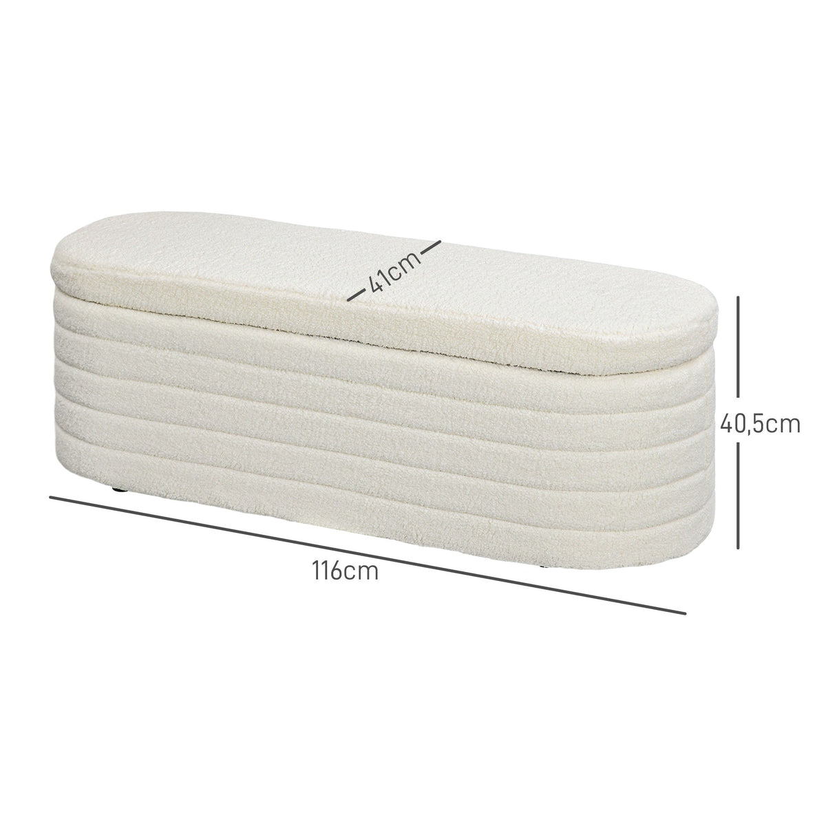 Bedroom Bed Bench Storage Wooden Legs Teddy Fleece Cream White