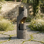 Garden Fountain with LED Lighting, Water Pump and Decorative Basin, Grey Artificial Stone