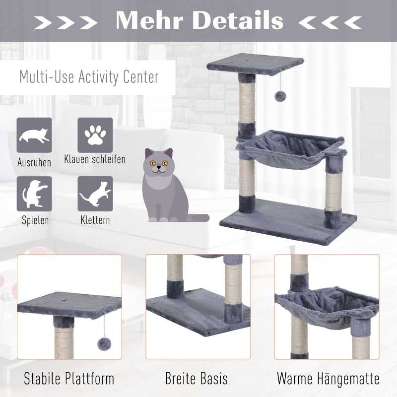 Climbing Tree Cat Tree, Sisal Plush Hammock, Grey Chipboard